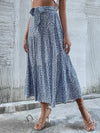 Ditsy Floral Tie Waist Ruffle Hem Skirt