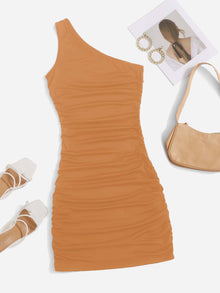  One Shoulder Ruched Bodycon Dress