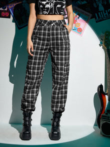  ROMWE Plaid Dual Pocket Pants With Chain