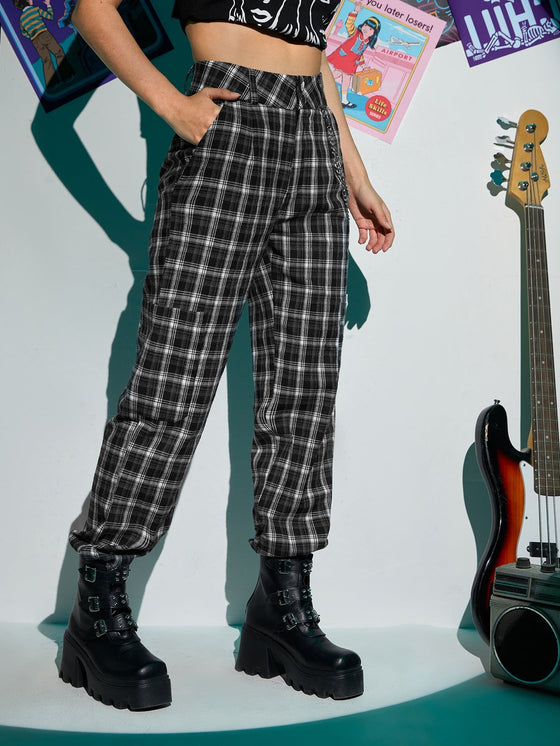 ROMWE Plaid Dual Pocket Pants With Chain