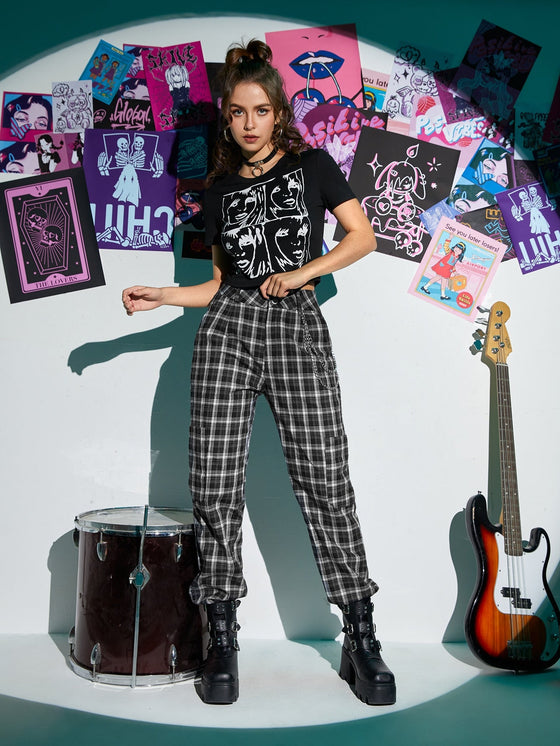 ROMWE Plaid Dual Pocket Pants With Chain