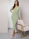 Plunging Neck Ruched Waist Bodycon Dress