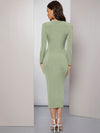 Plunging Neck Ruched Waist Bodycon Dress
