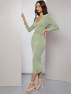 Plunging Neck Ruched Waist Bodycon Dress