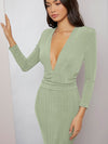 Plunging Neck Ruched Waist Bodycon Dress