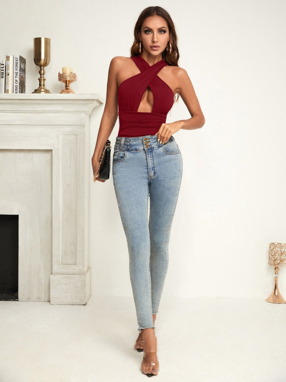 SXY Cross Wrap Cut Out Bodysuit