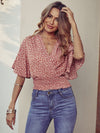 Ditsy Floral Butterfly Sleeve Shirred Blouse