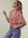 Ditsy Floral Butterfly Sleeve Shirred Blouse