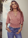 Ditsy Floral Butterfly Sleeve Shirred Blouse