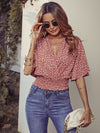 Ditsy Floral Butterfly Sleeve Shirred Blouse