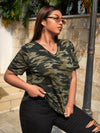Plus Camo Print V Neck Tee