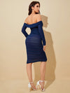 Ruched Off Shoulder Mesh Bodycon Dress