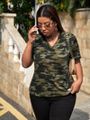 Plus Camo Print V Neck Tee