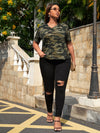 Plus Camo Print V Neck Tee