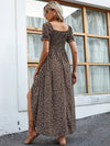 Puff Sleeve Shirred Allover Floral Print Split Thigh Dress