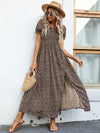 Puff Sleeve Shirred Bodice Ditsy Split Thigh Dress