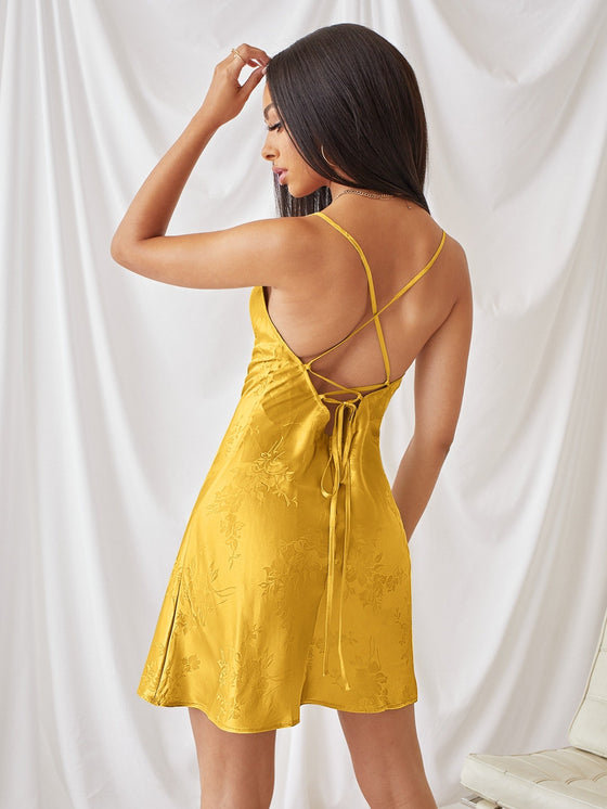 Jacquard Criss cross Tie Backless Cami Dress