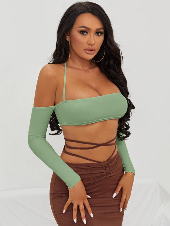 Off Shoulder Halter Crop Top