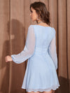 Ruched Bust Lantern Sleeve Swiss Dot Dress