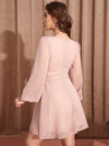 Ruched Bust Lantern Sleeve Swiss Dot Dress