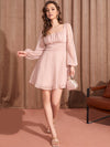 Ruched Bust Lantern Sleeve Swiss Dot Dress