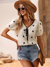 Swiss Dot Fuzzy Puff Sleeve Knot Front Chiffon Blouse