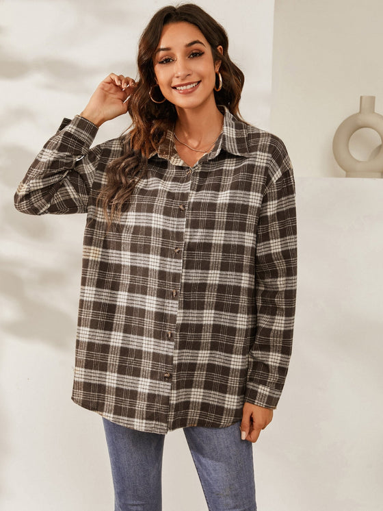 Plaid Print Drop Shoulder Shirt