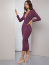 Plunging Neck Ruched Waist Bodycon Dress