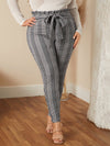 Plus Plaid Print Paperbag Waist Knot Front Skinny Pants