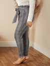 Plus Plaid Print Paperbag Waist Knot Front Skinny Pants