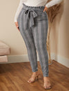 Plus Plaid Print Paperbag Waist Knot Front Skinny Pants