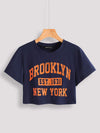 Letter and Number Print Crop Top