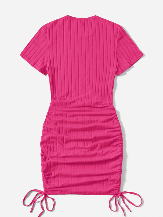Plus Drawstring Side Rib knit Bodycon Dress
