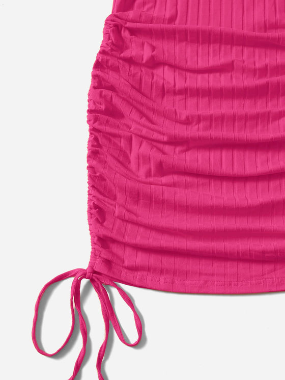 Plus Drawstring Side Rib knit Bodycon Dress