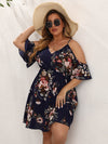 Plus Floral Print Cold Shoulder Dress
