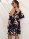 Plus Floral Print Cold Shoulder Dress