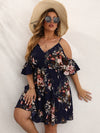 Plus Floral Print Cold Shoulder Dress