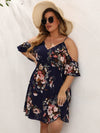 Plus Floral Print Cold Shoulder Dress