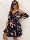 Plus Floral Print Cold Shoulder Dress