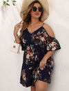 Plus Floral Print Cold Shoulder Dress