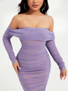 Ruched Off Shoulder Mesh Bodycon Dress