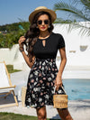 Floral Print Keyhole Neck Belted A line Dress