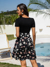 Floral Print Keyhole Neck Belted A line Dress