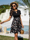 Floral Print Keyhole Neck Belted A line Dress