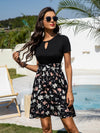 Floral Print Keyhole Neck Belted A line Dress