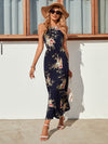 Floral Print Backless Split Thigh Halter Dress