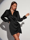 Ruched Bishop Sleeve Satin Dress