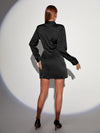 Ruched Bishop Sleeve Satin Dress
