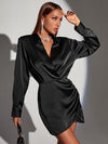 Ruched Bishop Sleeve Satin Dress