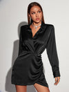 Ruched Bishop Sleeve Satin Dress